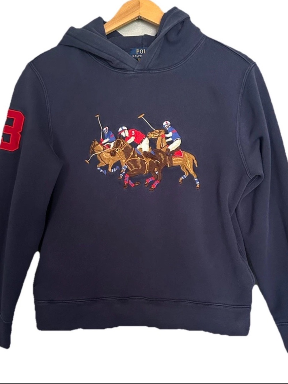 Polo Ralph Lauren Triple Pony Hoodie Kids Large 14/16 Navy Equestrian Logo #3